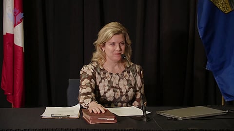 Sherri Widynowski swears to tell the truth at the National Citizens Inquiry