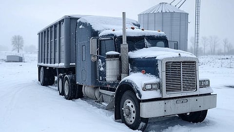 A grain truck in the yard