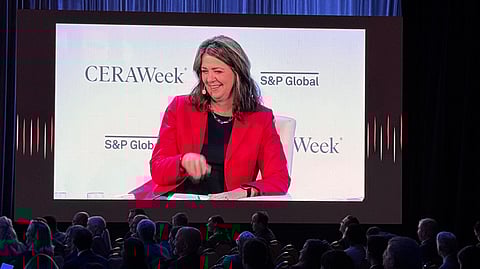 Alberta Premier Danielle Smith adressing the CERAWeek conference in Houston