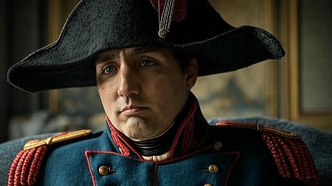 Justin Trudeau, rendered as a defeated Napoleon Bonaparte