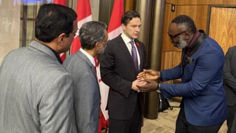 Solomon Davies (right) and Pierre Poilievre in Hamilton in Ottawa 2024