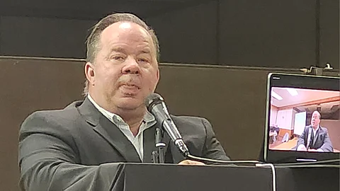 Phillip Zajac speaks at the Buffalo Party annual general meeting in Estevan