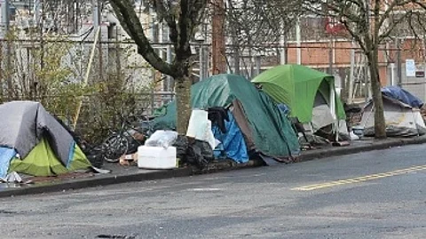 A homeless encampment