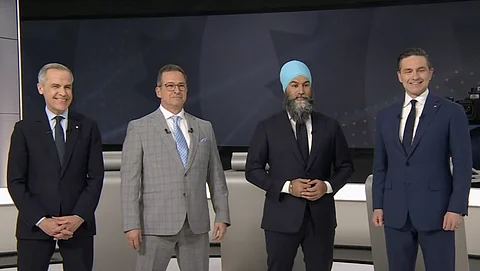 Mark Carney, Yves-François Blanchet, Jagmeet Singh, and Pierre Poilievre