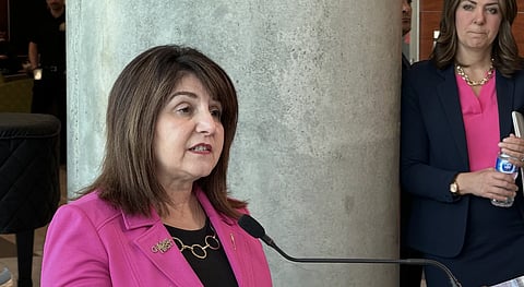 Alberta Health Minister Adriana LaGrange and Premier Danielle Smith in Calgary