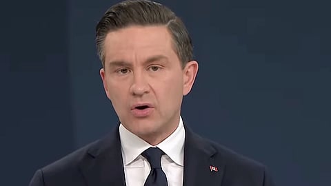 Pierre Poilievre speaks during the federal leaders' debate... 'Mr. Carney we want to protect Canadians from criminals, you want to protect turkeys from hunters...'