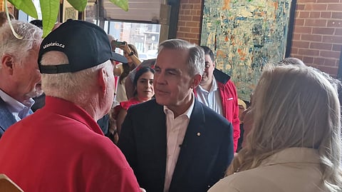 Liberal leader Mark Carney attended a meet-and-greet at a local cafe in Cambridge, ON