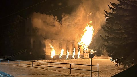 The destruction of a church in Beiseker, Alberta, last December. Dozens of Canadian churches have been intentionally torched.