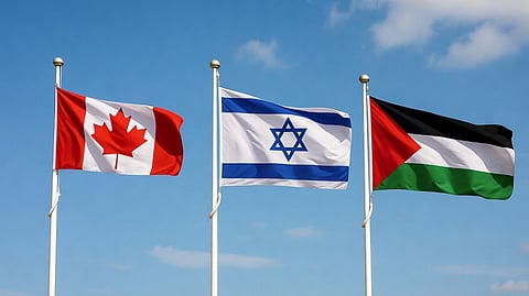 Canadian, Israeli and Palestinian flags