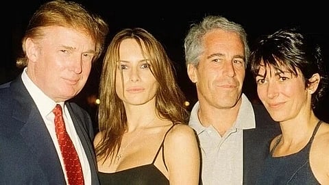 Donald Trump and Jeffery Epstien with Melania Trump and Ghislaine Maxwell