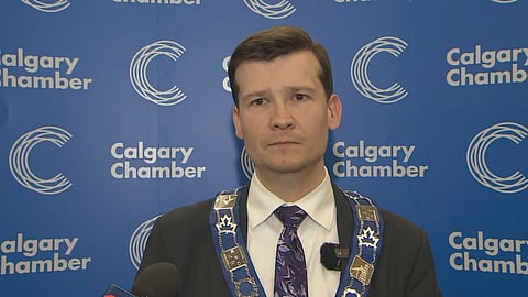 Calgary Mayor Jeromy Farkas spoke about the upcoming budget at the Calgary Chamber of Commerce
