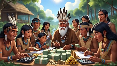 Indigenous people counting money