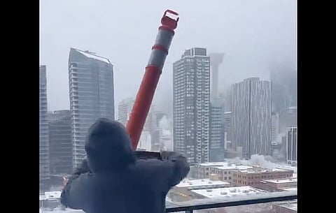 WATCH: Calgary woman charged after pylon thrown from high-rise balcony