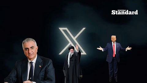 Reza Pahlavi (left) Supreme Leader Ali Khamenei (Centre) Donald Trump (Right