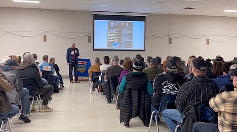 Mitch Sylvestre speaking at an Alberta independence event.