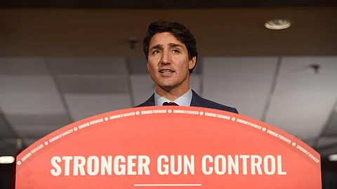 Prime Minister Justin Trudeau, campaigning for stronger gun control laws.