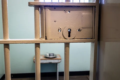 Exterior view of a jail cell door