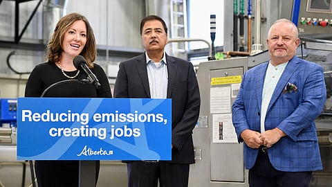 Alberta Environment Minister Rebecca Schulz speaks with media in 2025