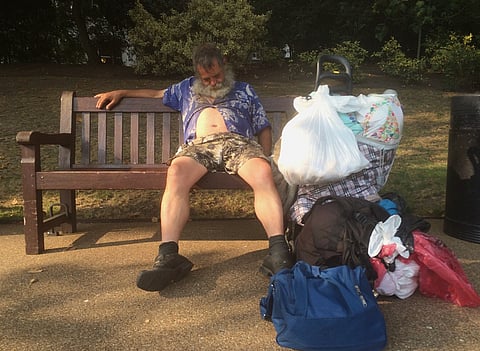 An elderly homeless man