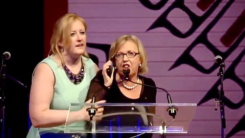 Green Party Leader Elizabeth May appears intoxicated on stage