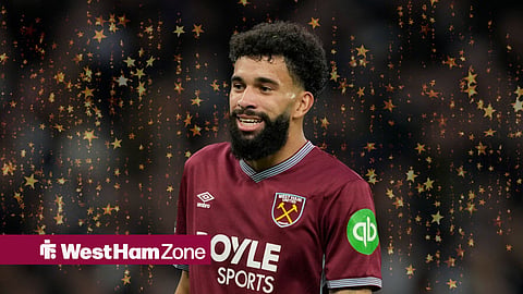 West Ham star Pablo smiling with stars in the background.