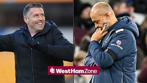 Wolves manager Rob Edwards is celebrating next to a disappointed Nuno Espirito Santo.