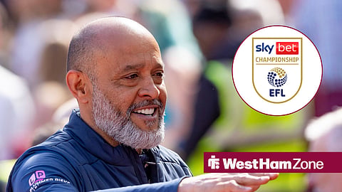 West Ham boss Nuno Espirito Santo and the Championship logo.