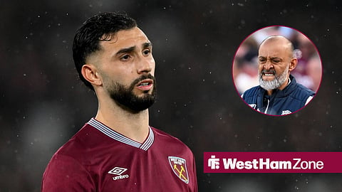 Valentin Castellanos in action for West Ham and Nuno Espirito Santo