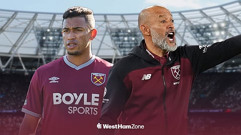 Keiber Lamadrid looking straight with Nuno Espirito Santo pointing and shouting ahead of London Stadium