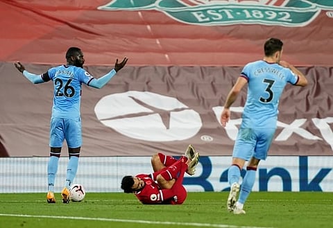 Arthur Masuaku reacts to Mo Salah penalty incident in 2-1 West Ham defeat