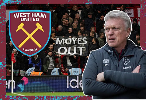 West Ham United fans held up a 'Moyes Out' banner amid rising pressure on David Moyes.