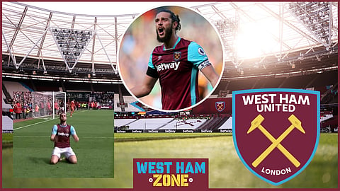 Andy Carroll reacts to West Ham anniversary v Arsenal. Credit: West Ham Twitter