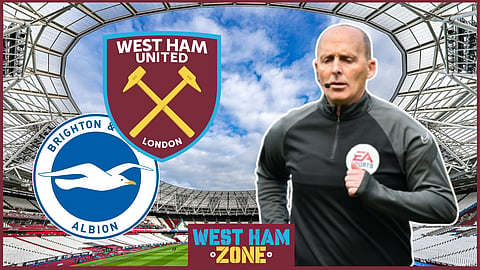Mike Dean reacted to a controversial moment during West Ham v Brighton. Credit: Imago