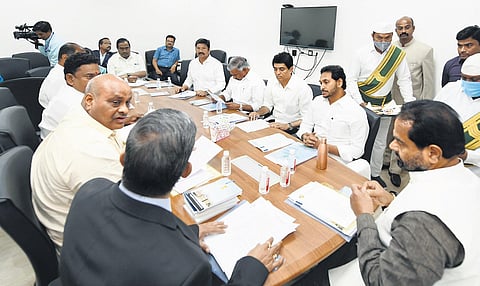 Chief Minister YS Jagan Mohan Reddy attends the Business Advisory Committee (BAC) meeting at the State Assembly on Tuesday I Express