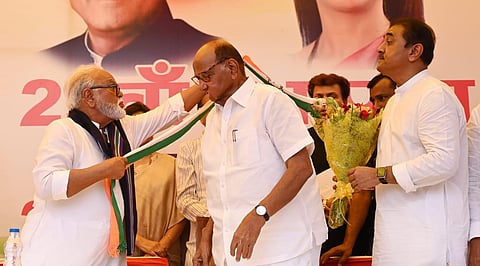 Nationalist Congress Party, President Sharad Pawar, Chhagan Bhujbal and Prafil Patel during the 25th Foundation Day of Nationalist Congress Party (Photo | EPS/ Shekhar Yadav)