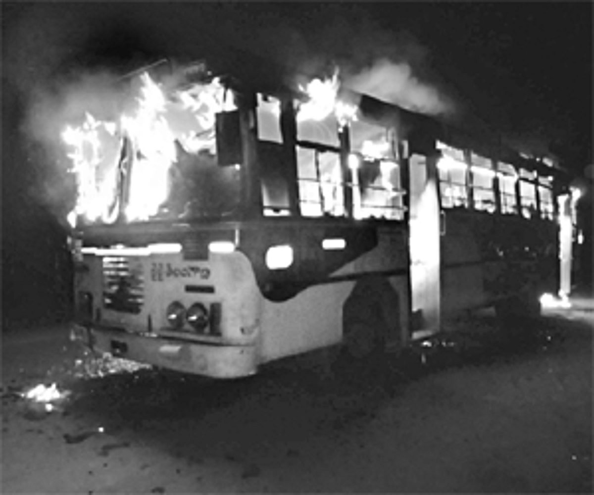 Miscreants set RTC bus on fire