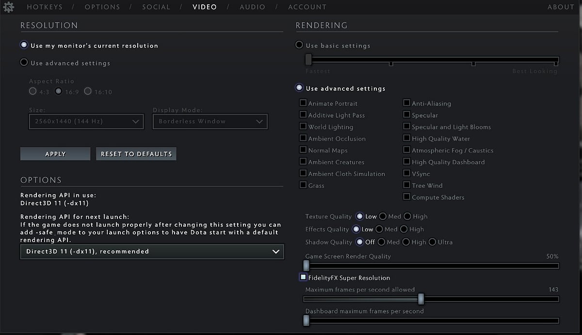 Dota 2 FSR option