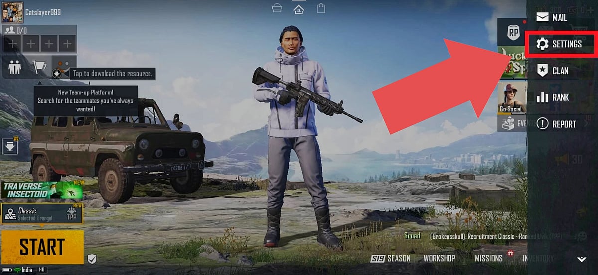 Click Settings inside the BGMI client