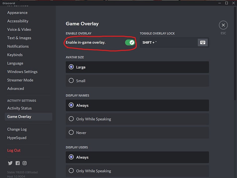 Disable Discord Overlay