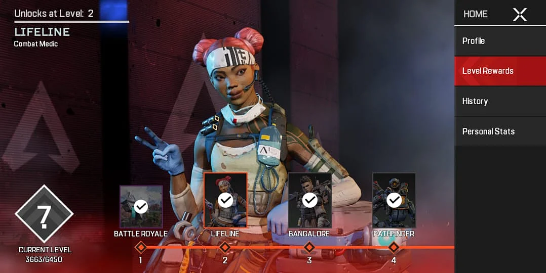 Level up rewards can be used to unlock all legends currently available in the game from the PC version.
