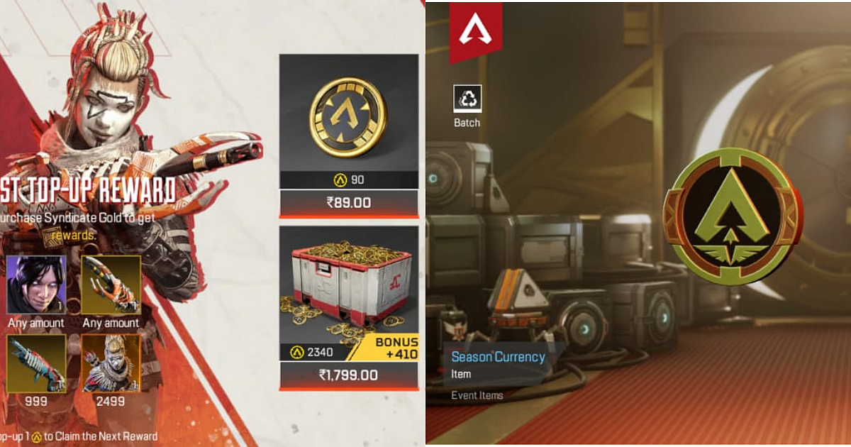 Apex Coins have to be purchased through top-ups, while Season Currency can be earned through playing Apex Mobile.