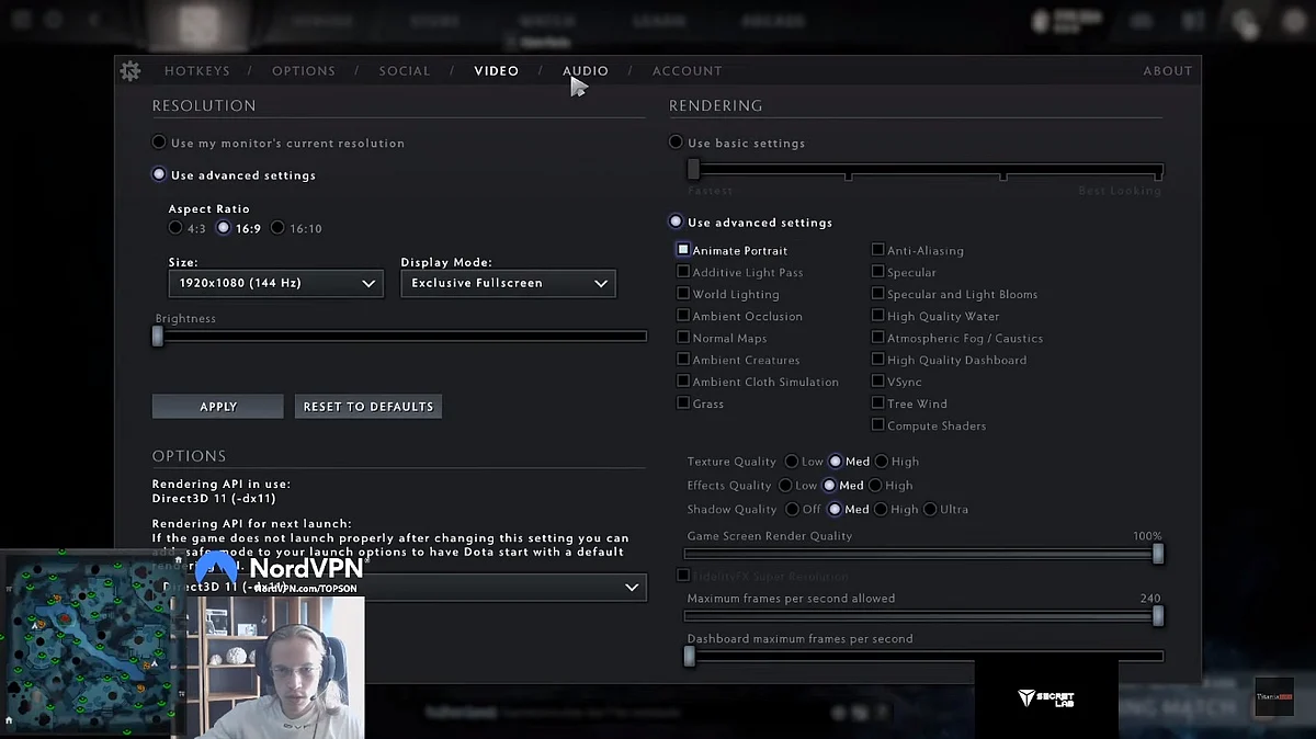 Topson's video settings