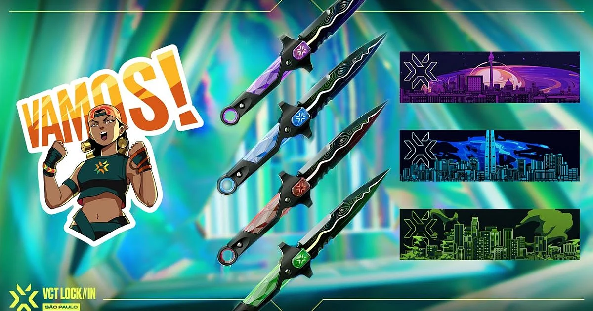 <div class="paragraphs"><p>The VCT Lock In capsule features a knife or the Misericórdia melee, different player cards along with a spray.</p></div>