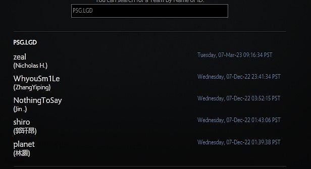 PSG.LGD new lineup in Majors Registration