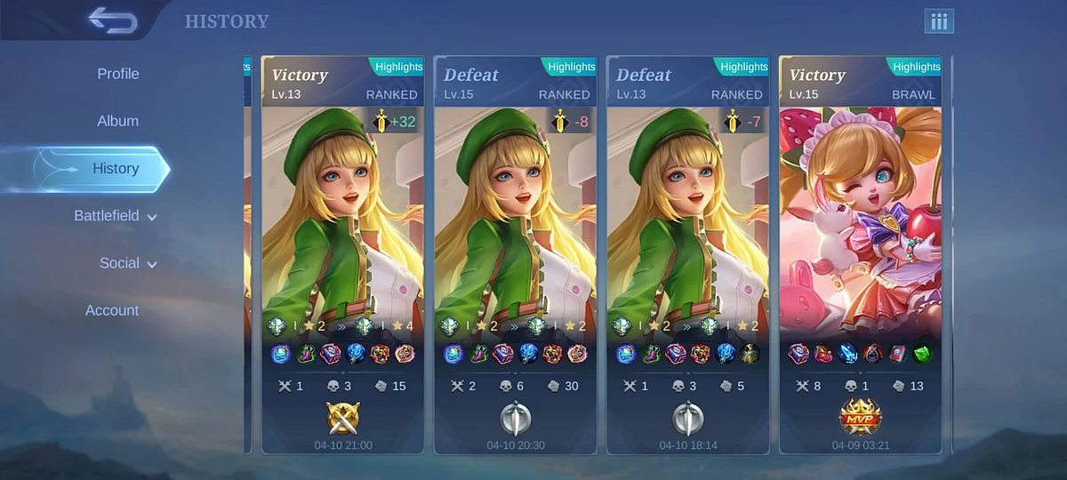 Mobile Legends regular server doesn't have the Hide Match History feature.