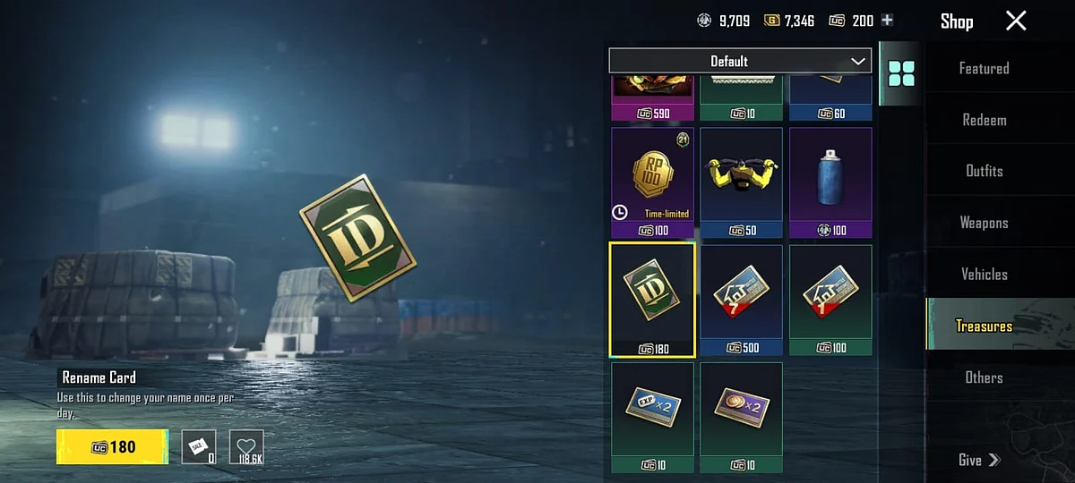 BGMI Rename card in store