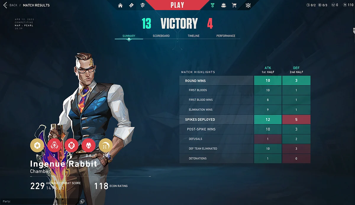 You can track your stats in Valorant for individual matches from your 'Career' tab.
