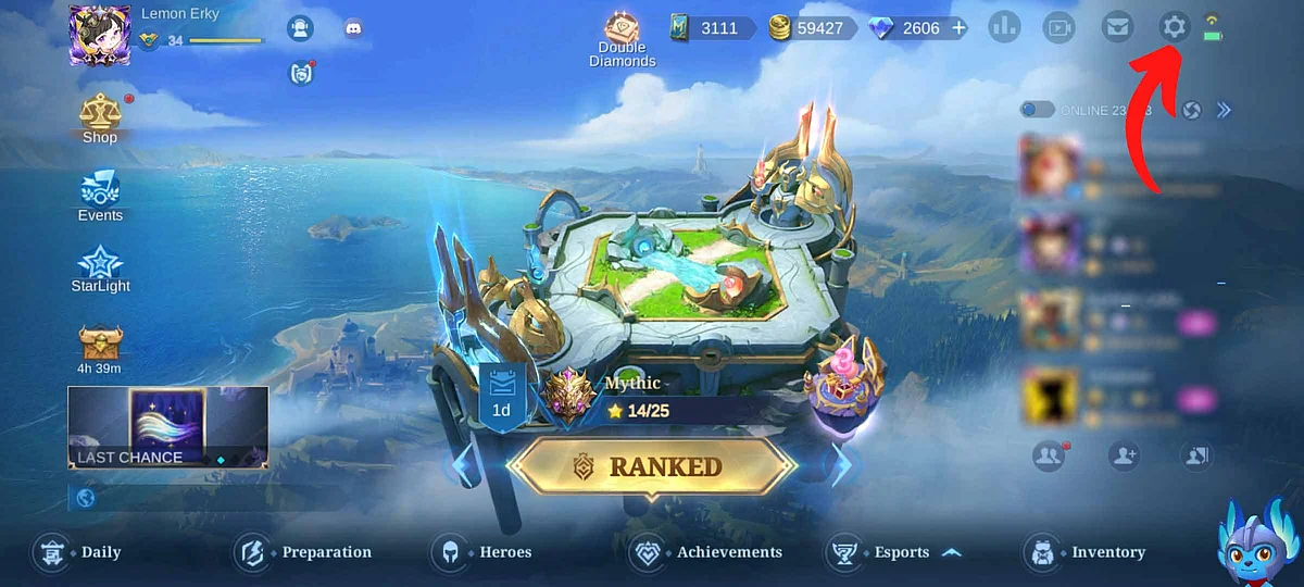 Tap the Cog icon in the top right part of the main menu to access the Settings