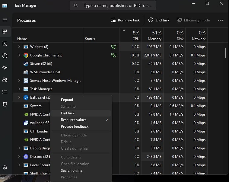 Exit Battle.net processes