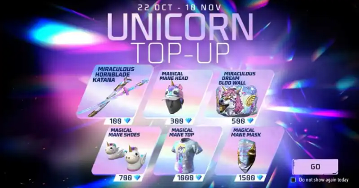 <div class="paragraphs"><p>Free Fire Unicorn Top-Up Event: Unlock Exclusive Rewards with Diamond Purchases</p></div>